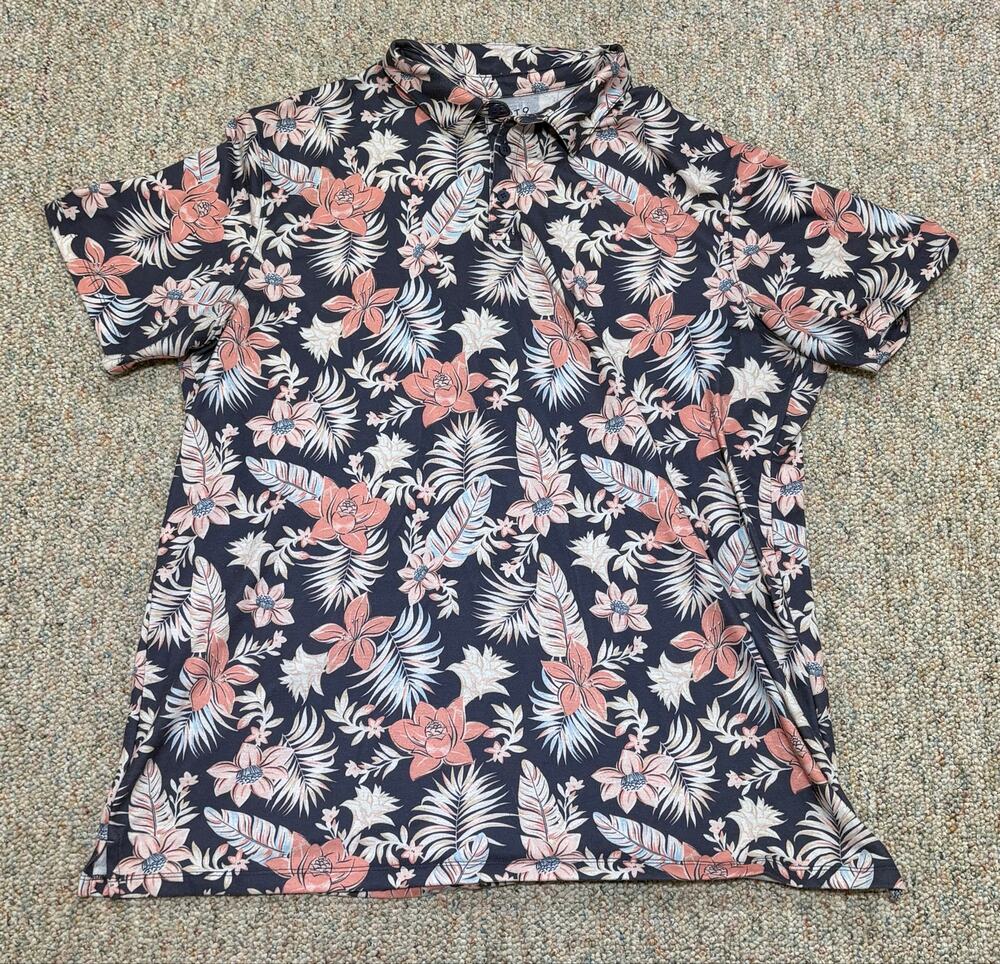 Apt. 9 Polo Shirt Mens Hawaiian Floral Print Flex Short Sleeve Casual Size XXLT